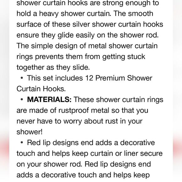 At Home Red Lip Shaped Shower Curtain Rings - Picture 7 of 9